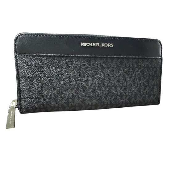 Michael Kors Black Leather Monogram Zip Around Wallet With Card Slots - Picture 2 of 7